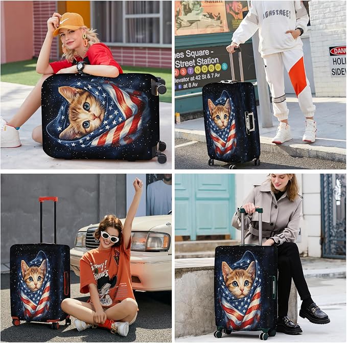 ANNA QUEEN Cute Patriotic Cat Luggage Cover, American Flag Suitcase Protector - Image 6