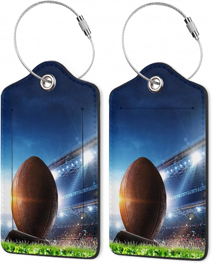 Set of 2 Luggage Tags, American Football Leather Suitcases Tag Identifiers by Unknown