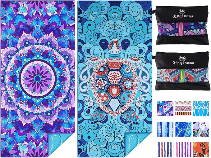 2 Pack Microfiber Oversized Lightweight Beach Towel 71"x32" Extra Thin Large by Qinqinamu