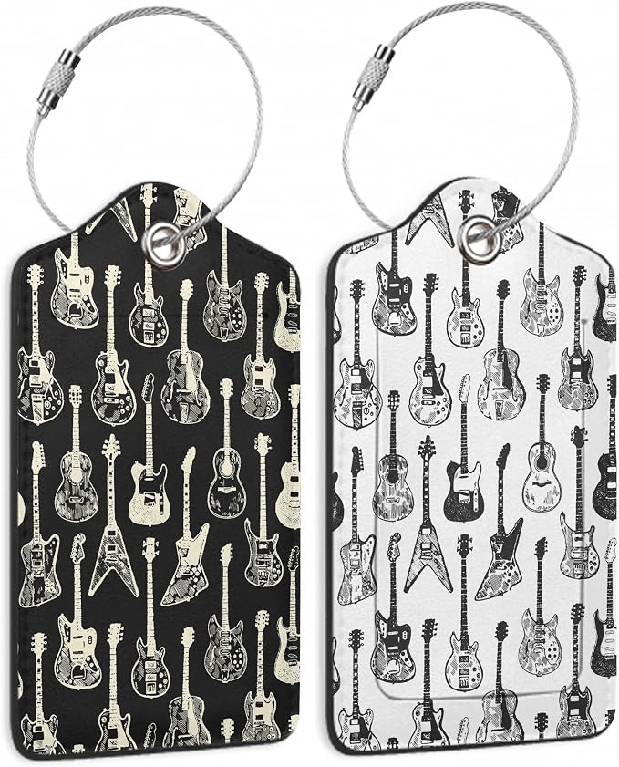 2 Pack Leather Luggage Tag for Suitcase Music Guitar Unique Travel Tags by TXIANT