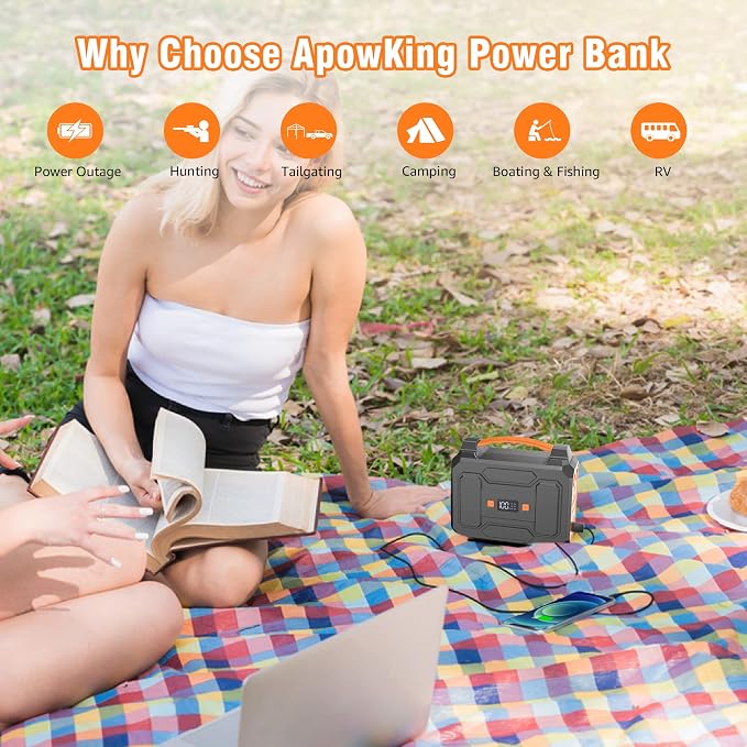 Apowking Portable Power Station Bank 200W Peak, 146Wh Solar Powered Power Bank - Image 8