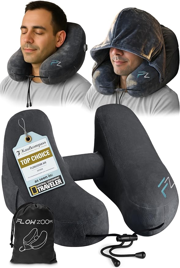 Air Inflatable Neck Pillow for Traveling on Plane by FLOWZOOM