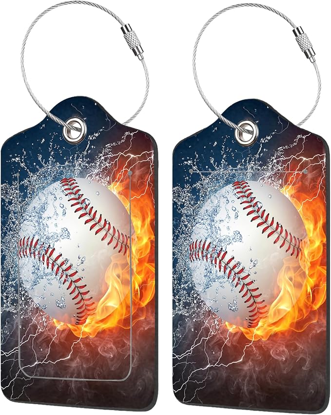 2 Pack Luggage Tags for Suitcases, Baseball Ball on Fire and Water Luggage Tag by EOBKLAX