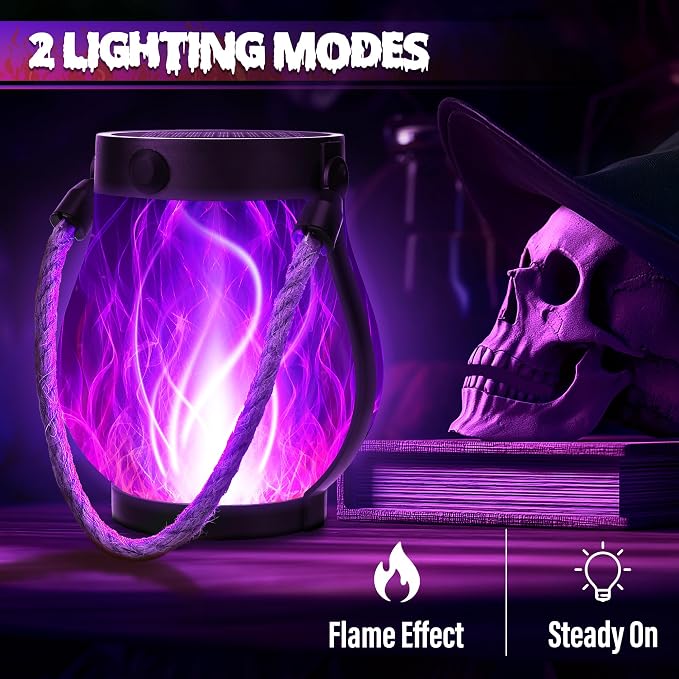 Halloween Solar Flame Lantern Hanging Outdoor Waterproof Purple - Image 2