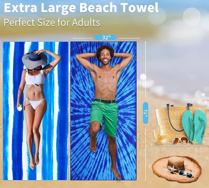 6 Pack Lightweight Thin Beach Towel Oversized 71"x32" Big Extra Large - Image 7