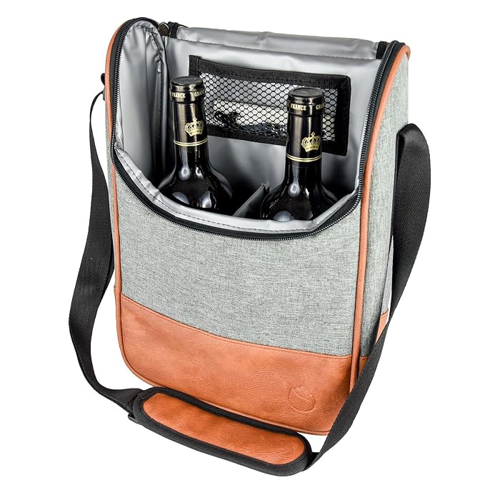 Freshore® Wine Leather Tote Cooler Insulated Bag - Image 5