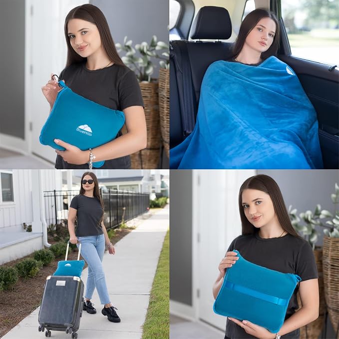BlueHills Premium Soft Travel Blanket Pillow Airplane Blanket in Soft Bag case - Image 2
