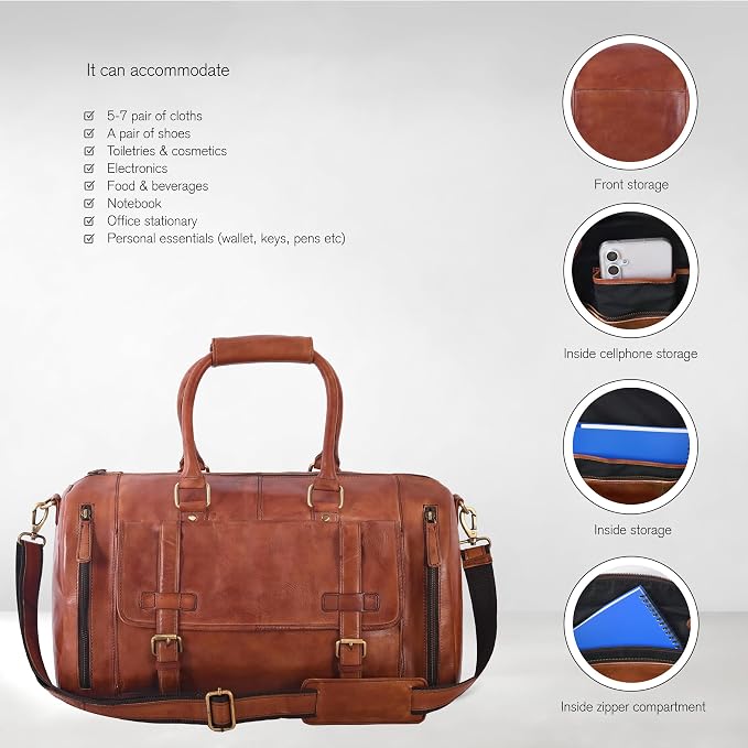 Genuine Leather Duffle Bag for Men | Vintage Weekender Travel Bag | Overnight - Image 3