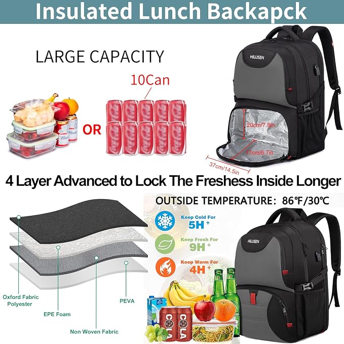 Lunch Bag Backpack, Insulated Cooler Lunch Box Backpack, Extra Large 17inch - Image 2