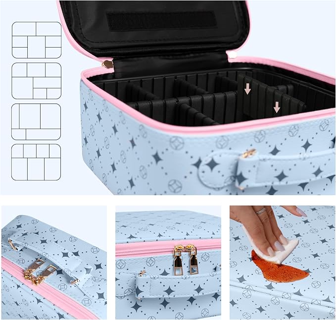 Travel Makeup Bag With 360° rotating LED Mirror, Waterproof cosmetic organizer - Image 2