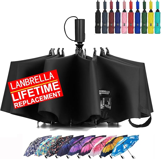 LANBRELLA Compact Reverse Folding Umbrella Auto Windproof Travel Umbrella by LANBRELLA