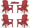 Folding Adirondack Chair with Cup Holder Set of 4, HDPE All-Weather Patio Chairs by nevilywood