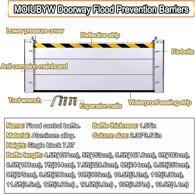Reusable Flood Barrier, 3/4/5/6/7/8/9/10/11/12/13ft Long Heavy Duty Aluminum - Image 2