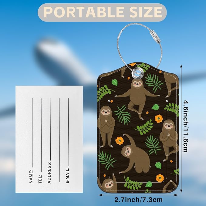 2 Pack Yoga Luggage Tags for Suitcases Funny Sloths Leather Luggage Tags - Image 2