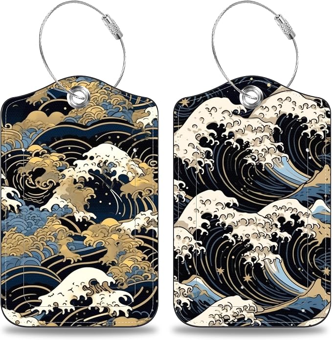 Japanese Art Blue and White Waves Set of 2 Luggage Tags by Unknown
