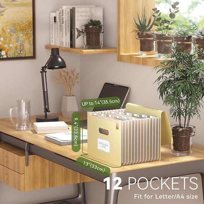 Accordion File Organizer, 13 Pockets Wheat Straw Expanding File Folder - Image 2