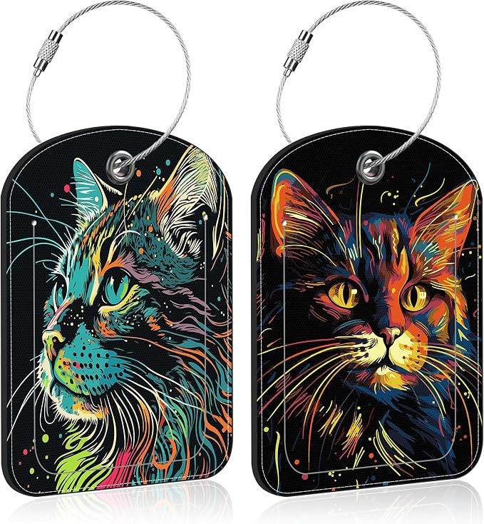 2 Pack Luggage Tag for Suitcase Colorful Cat Leather Suitcase Tags by Unknown