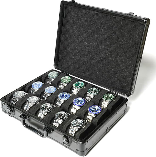 15 slots Watch organizer Case, Aluminum watch storage box, hard watch travel box by AUKURA