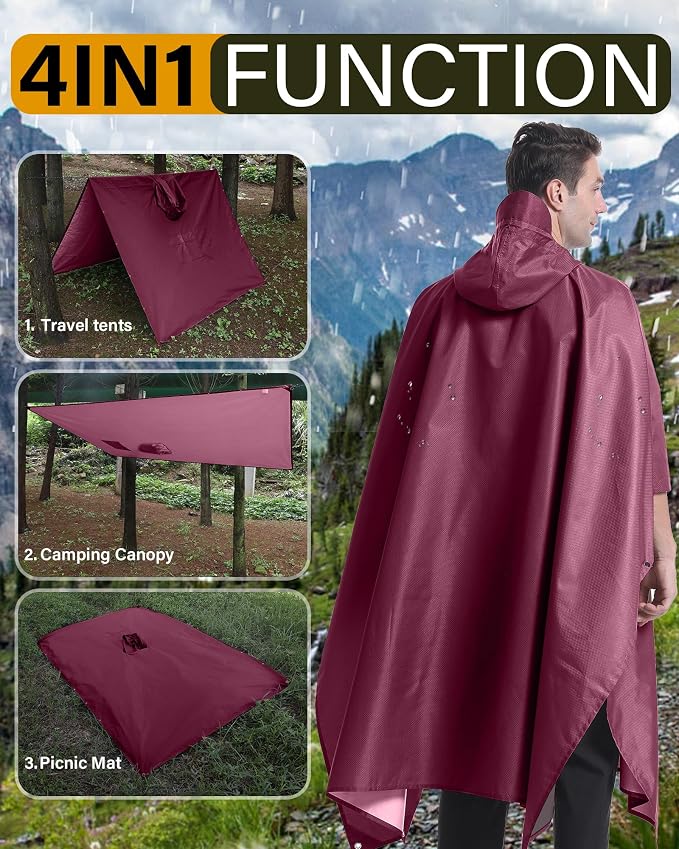 iCreek Hooded Rain Poncho with Pocket Waterproof Lightweight Unisex Raincoat - Image 3