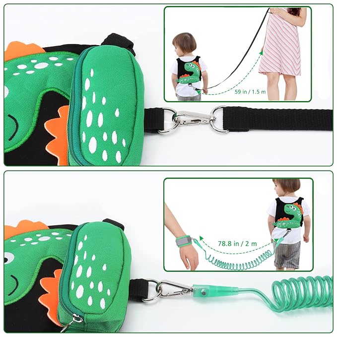 3 in 1 Toddler Harness Leash + Baby Anti Lost Wrist Link, Accmor Cute Dinosaur - Image 4