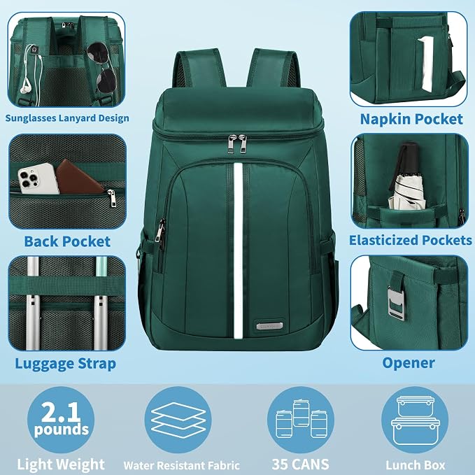 Backpack Cooler Insulated Leak Proof 35 Cans, 2 Insulated Compartments Thermal - Image 3