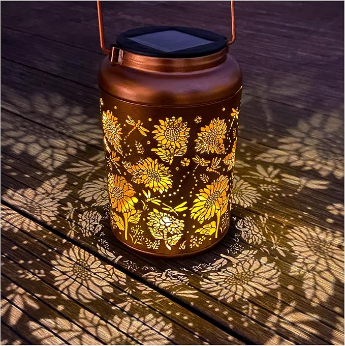 Solar Lanterns for Outside, Sunflower and Dragonfly Garden Decor Lights by Merrytech