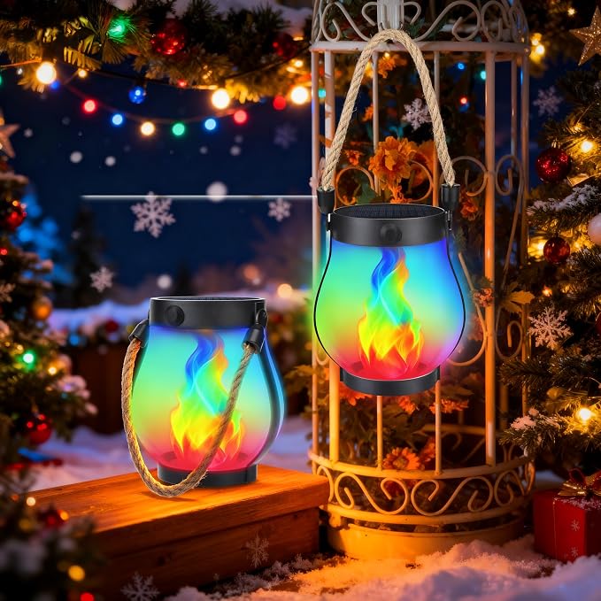 Halloween Solar Flame Lantern Hanging Outdoor Waterproof Purple - Image 8