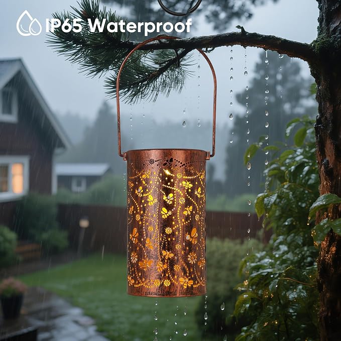 Homemory Bee Solar Lanterns Lights Outdoor Waterproof, Hollowed-Out Metal Decor - Image 5