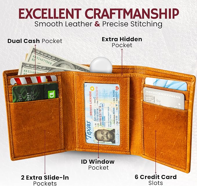 BULL GUARD Best Leather Men's RFID Trifold Wallet - Image 4