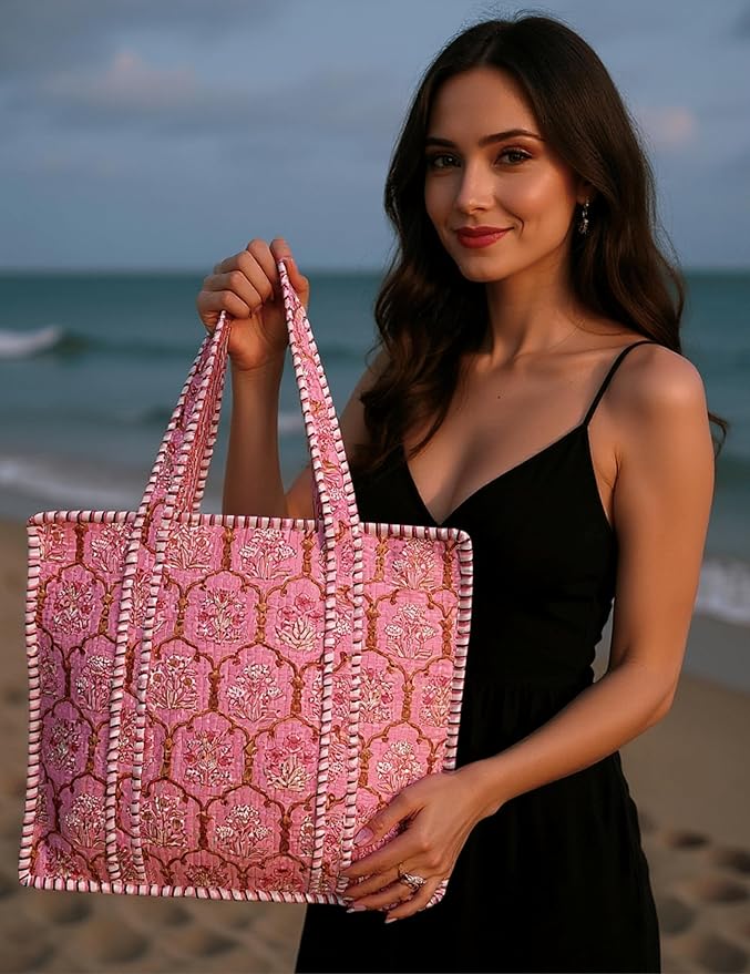 Cotton Quilted Tote Bag for Women – Large Beach & Travel Tote - Image 7