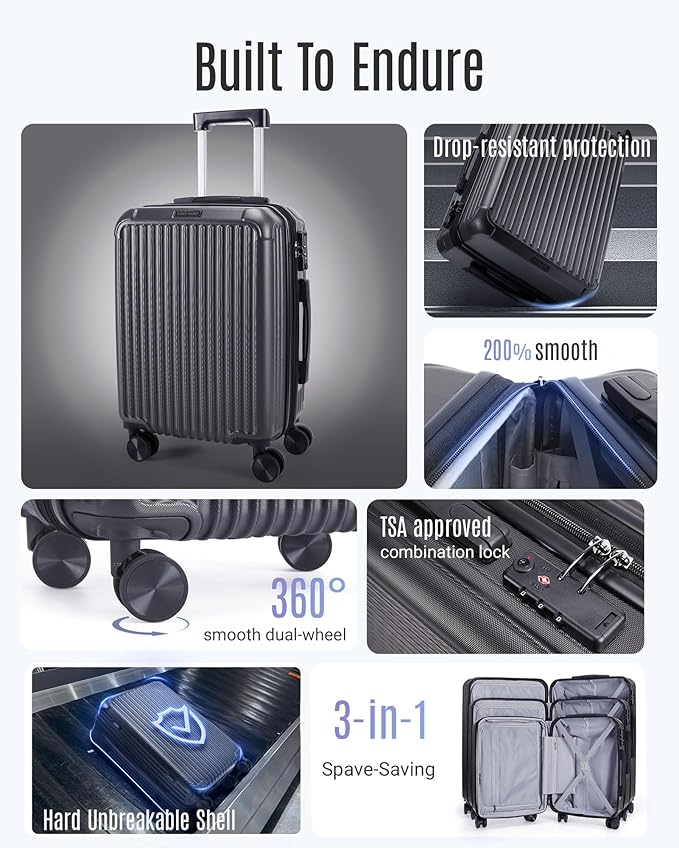 LIGHT FLIGHT Luggage Sets, Durable Hard Shell 3 Piece Set Suitcase - Image 3