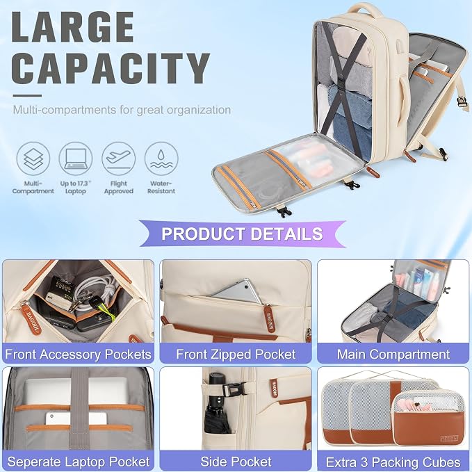 42L Travel Laptop Backpack, Expandable Carry-on Luggage, Anti-Theft Business - Image 3