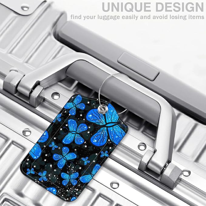 2 Pack Luggage Tags for Suitcases Blue Butterfly Leather Luggage Tags Privacy - Image 5