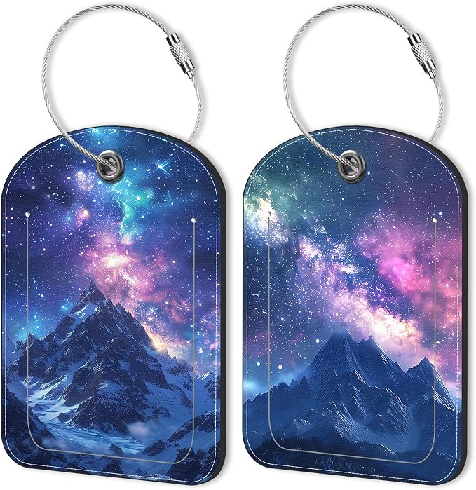 2 Pack PU Luggage Tags for Suitcase, Mountain Under Starry Sky Suitcase Tag by Unknown