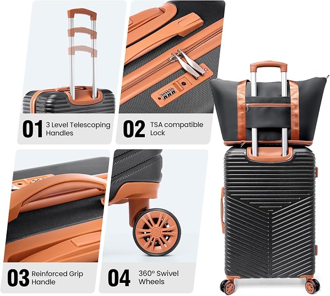 Hoteel 4 Piece Luggage Set Carry on ABS+PC Hard Shell Suitcase - Image 4