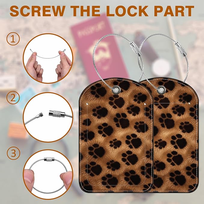 Brown Black Animal Print Paw Prints Leather Luggage Tag - Image 4