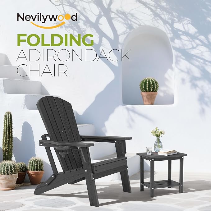 Folding Adirondack Chair, Ergonomic Extended Backrest, HDPE All-Weather - Image 3
