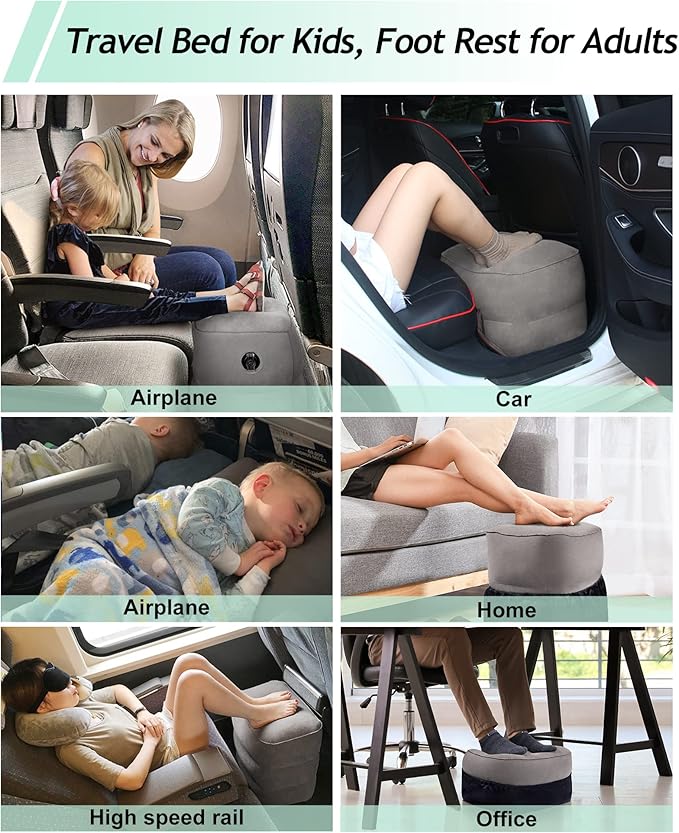 JefDiee Inflatable Travel Foot Rest Pillow, Kids Airplane Bed, Adjustable 3 - Image 2