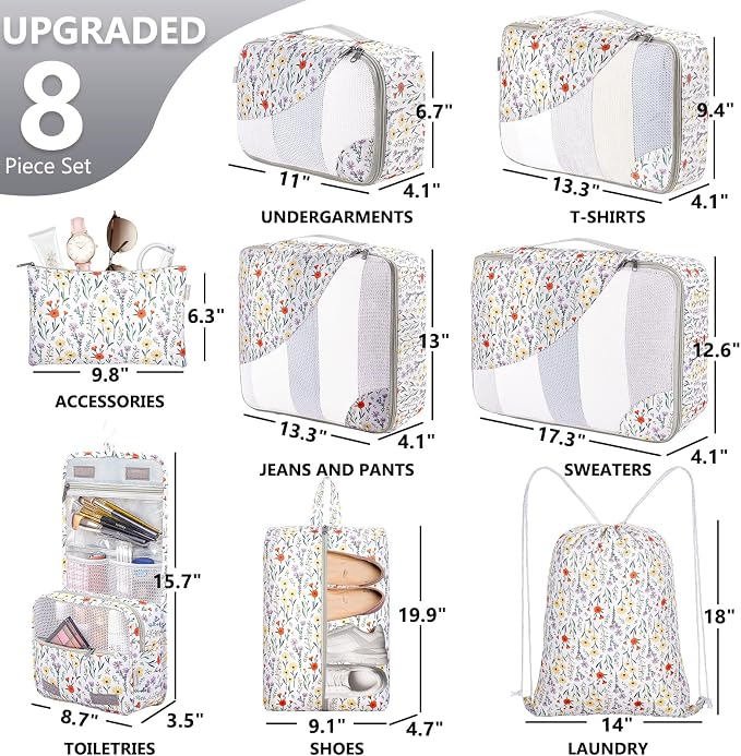 8 Set Packing Cubes for Travel, Gifts for Women Mom, Anti-Tearing Suitcase - Image 2