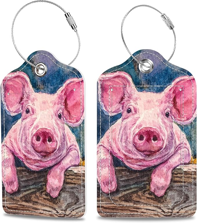 Set of 2 Luggage Tags Cute Baby Piggy Leather Suitcases Tag by MSEAANBK