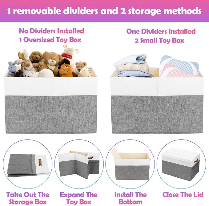Large Toy Storage Box with Lid, Collapsible Sturdy Toys Storage Organizer Chest - Image 5