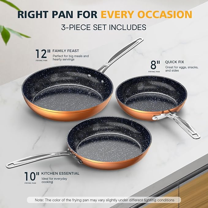 Nuwave 3-Piece 8”, 12” Forged Lightweight Frying Pan Set, G10 Healthy Duralon - Image 3