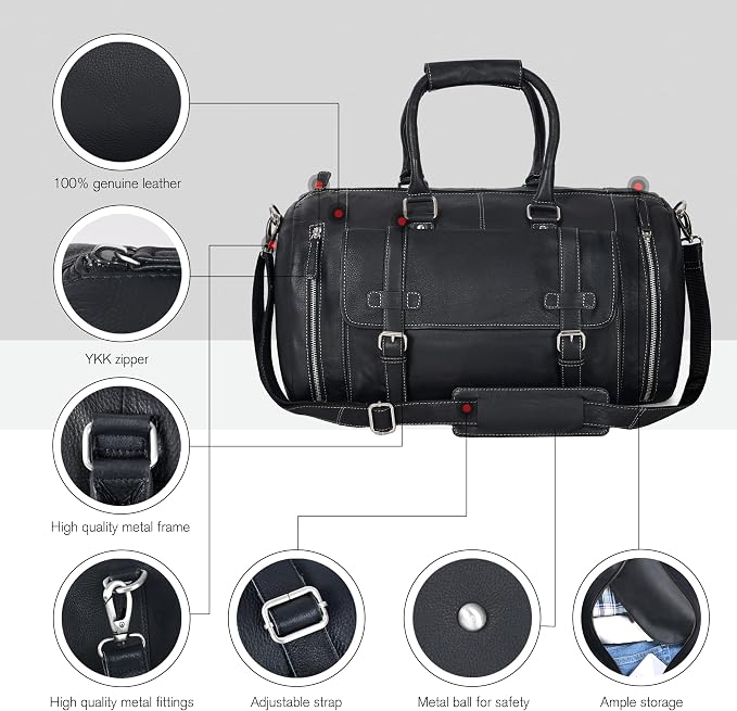 Genuine Leather Duffle Bag for Men | Vintage Weekender Travel Bag | Overnight - Image 5