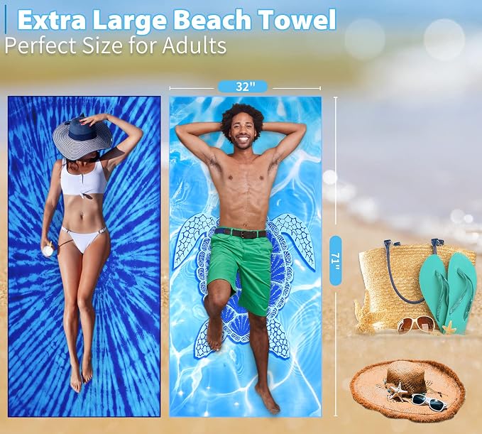 2 Pack Lightweight Thin Beach Towel Oversized 71"x32" Big Extra Large - Image 4