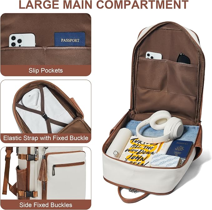 Shrrie Laptop Backpack for Women, Vegan Leather Backpack Work Computer - Image 4