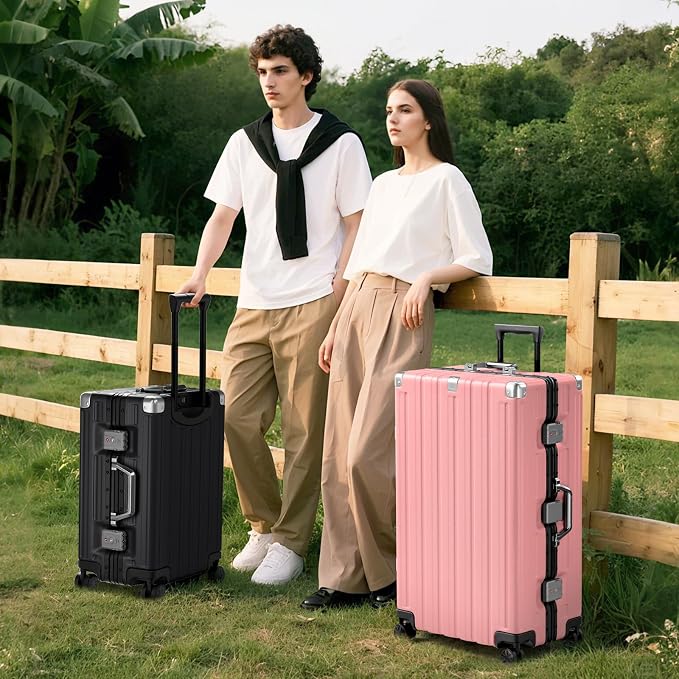 Krute Checked Aluminum Frame Suitcase 24 Inch Zipperless Luggages Hardside PC - Image 8