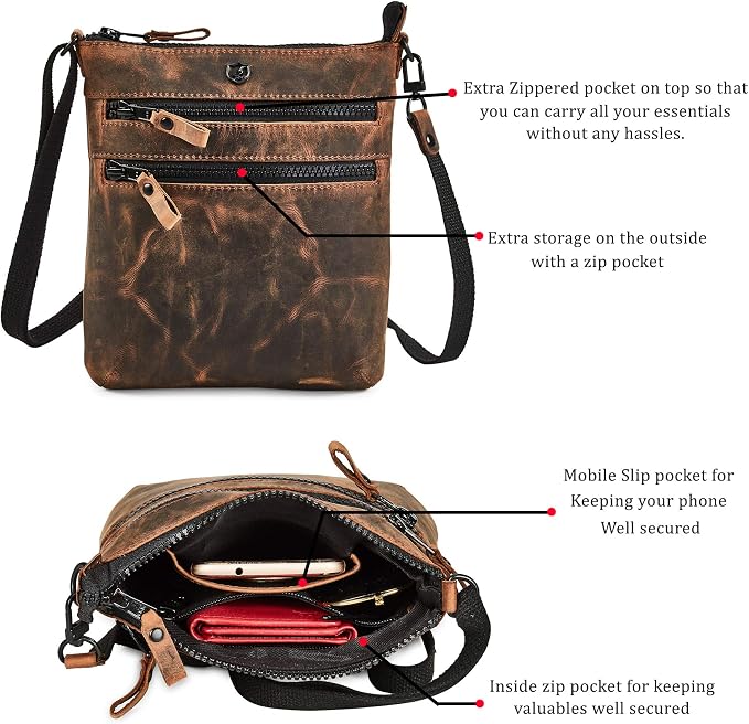 Crossbody Sling Bag for Women Small Real Leather Purse Vintage Travel Crossover - Image 2