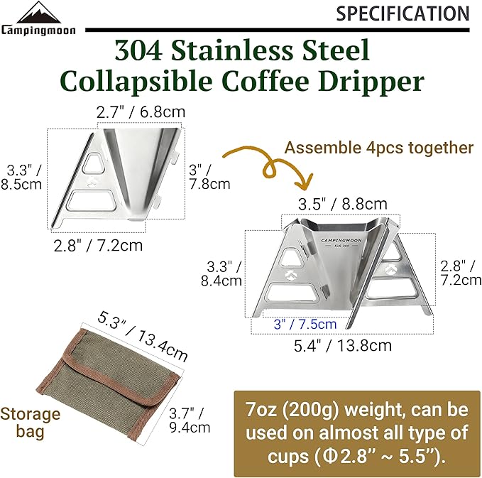 CAMPINGMOON Collapsible Coffee Dripper Pour Over Camping Outdoor 304 Stainless - Image 2