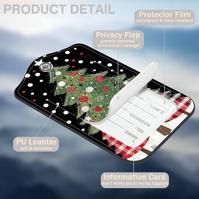 2 Pack Luggage Tags for Suitcases Christmas Tree Leather Luggage Tags Privacy - Image 3