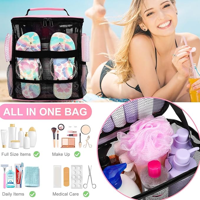 Mesh Shower Caddy, Portable HangingTravel Toiletry Bag Dorm Room Essentials - Image 2